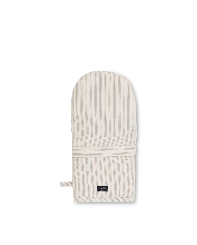 Icons Cotton Herringbone Striped Mitten, Beige/White