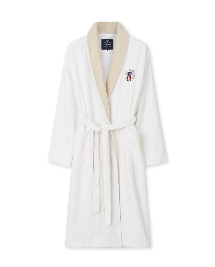 Lexington Cotton Velour Contrast Robe, White/Light Beige M