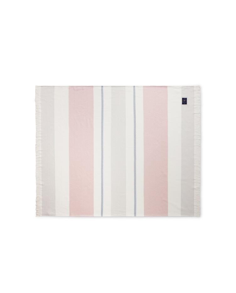 Herringbone Striped Recycled Cotton Throw, White/Violet/Gray 130x170 - 0