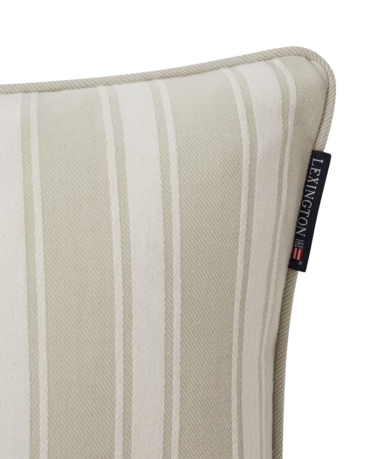 All Over Striped Organic Cotton Twill Pillow Cover, Gray-Green/White 50x50