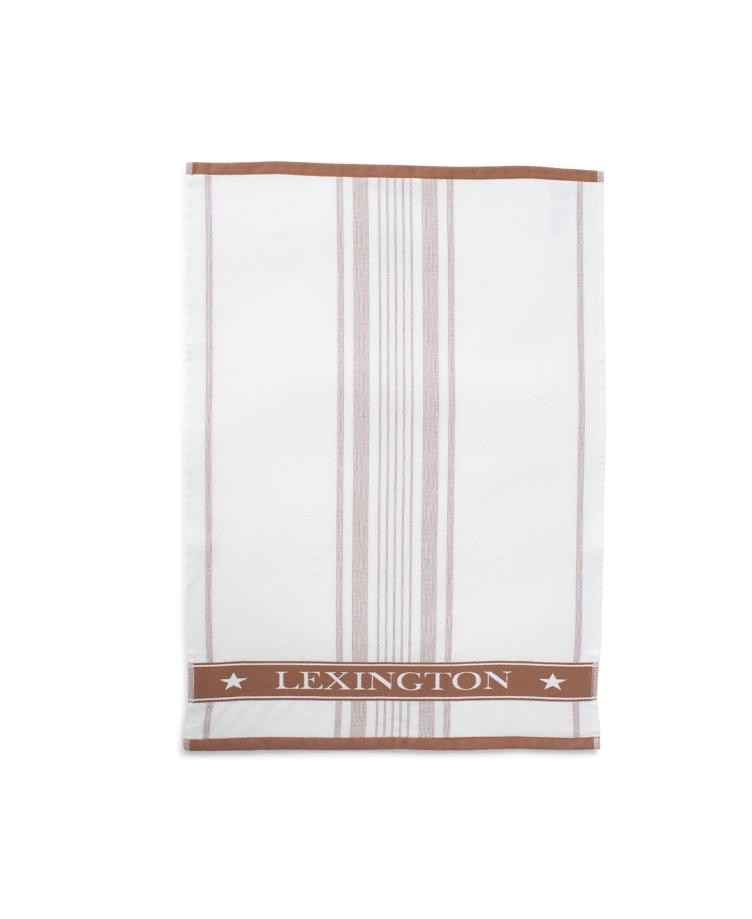 Striped Cotton Terry Logo Kitchen Towel White/Brown 50x70