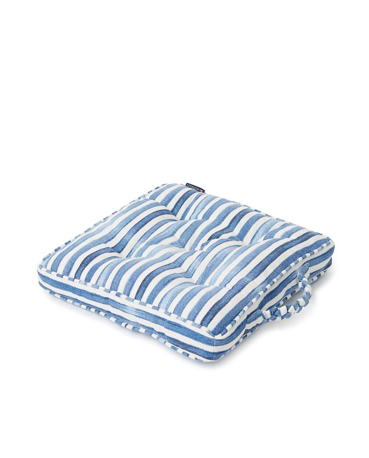 Blue Striped Cotton Canvas Outdoor/Indoor Cushion 45x45x6