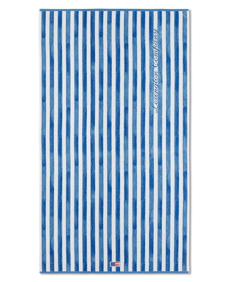 Blue Striped Logo Cotton Velour Beach Towel 100x180