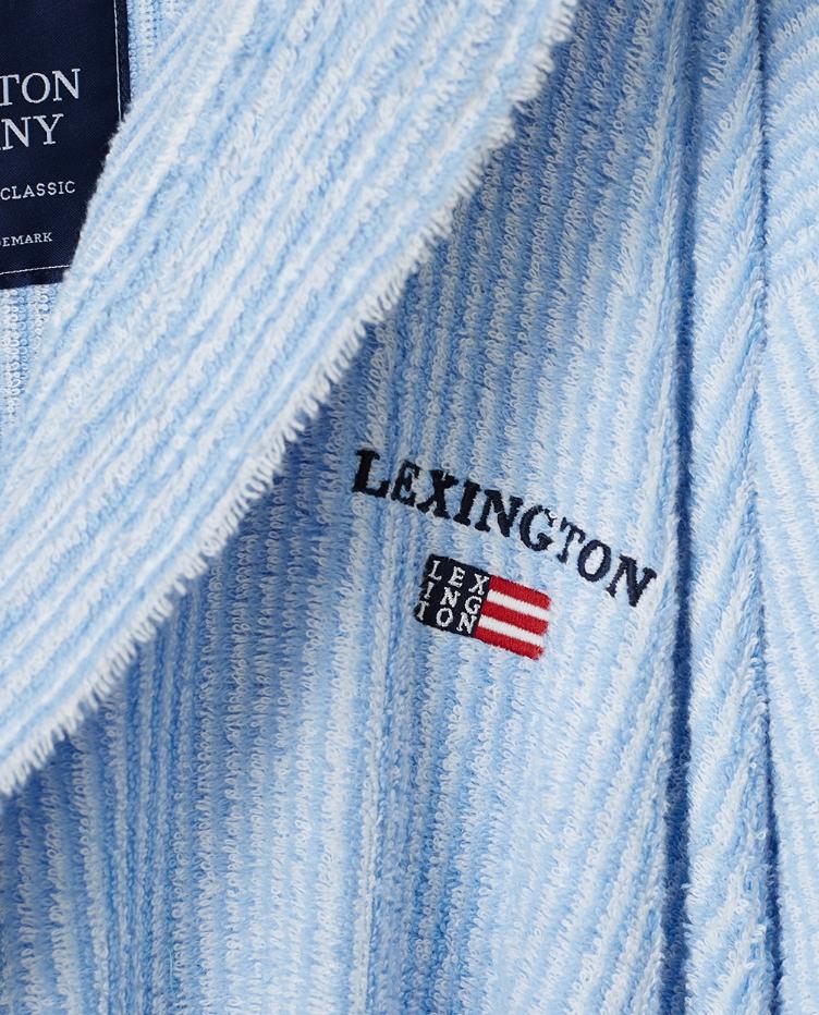 Striped Organic Cotton-Mix Hoodie Robe, Blue/White S - 0