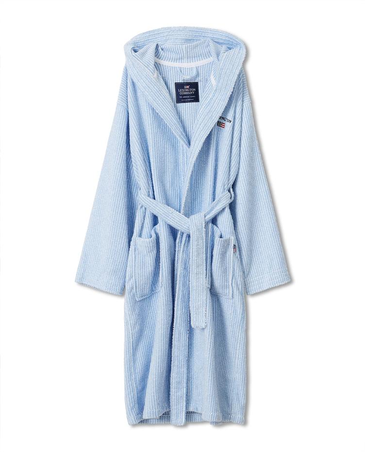 Striped Organic Cotton-Mix Hoodie Robe, Blue/White S