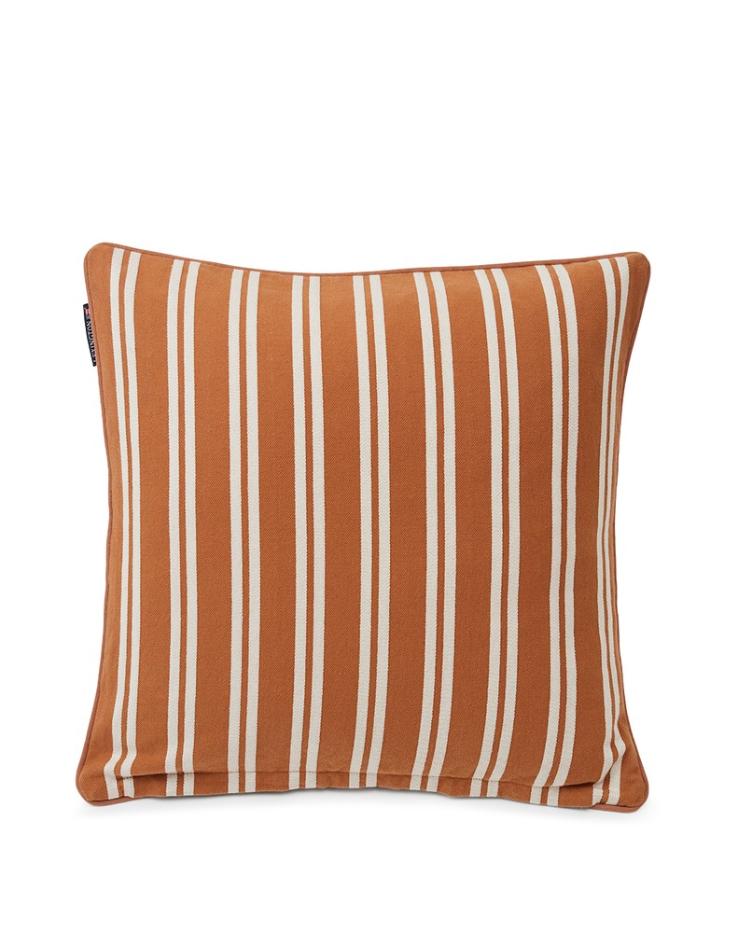 Striped Cotton Twill Pillow Cover, Dark Beige/White 50x50