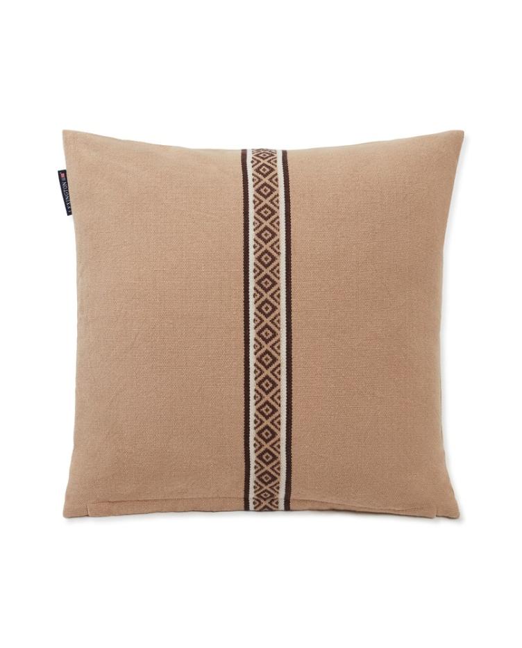 Center Stripe Recycled Cotton Canvas Pillow Cover, Beige 50x50