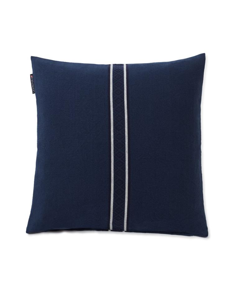 Center Stripe Recycled Cotton Canvas Pillow Cover, Blue 50x50