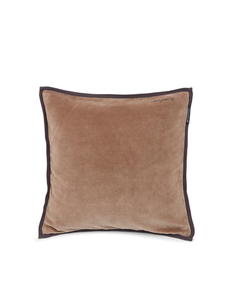 Velvet Cotton Pillow Cover with Twill Edge, Mid Brown 50x50