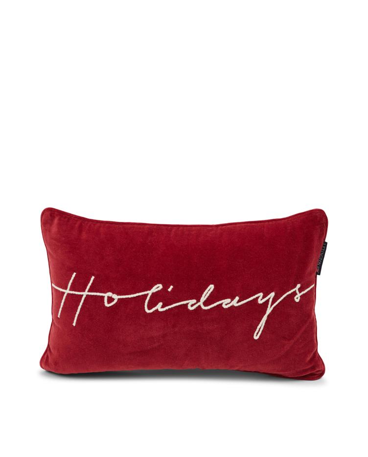 Holidays Cotton Velvet Pillow, Red/White 30x50