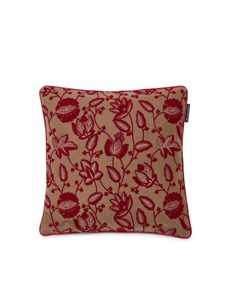 Flower Embroidered Wool Mix Pillow Cover 50x50