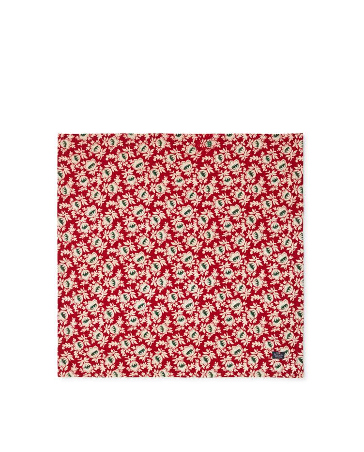 Printed Organic Cotton Twill Napkin, Red/Beige/Green 50x50 - 0