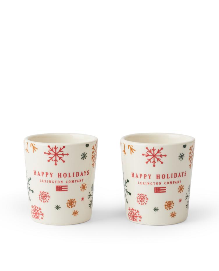 Happy Holidays Earthenware Espresso Mug (set of 2)