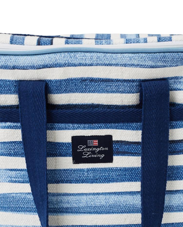 Blue Striped Cotton Canvas Cooler Bag - 1