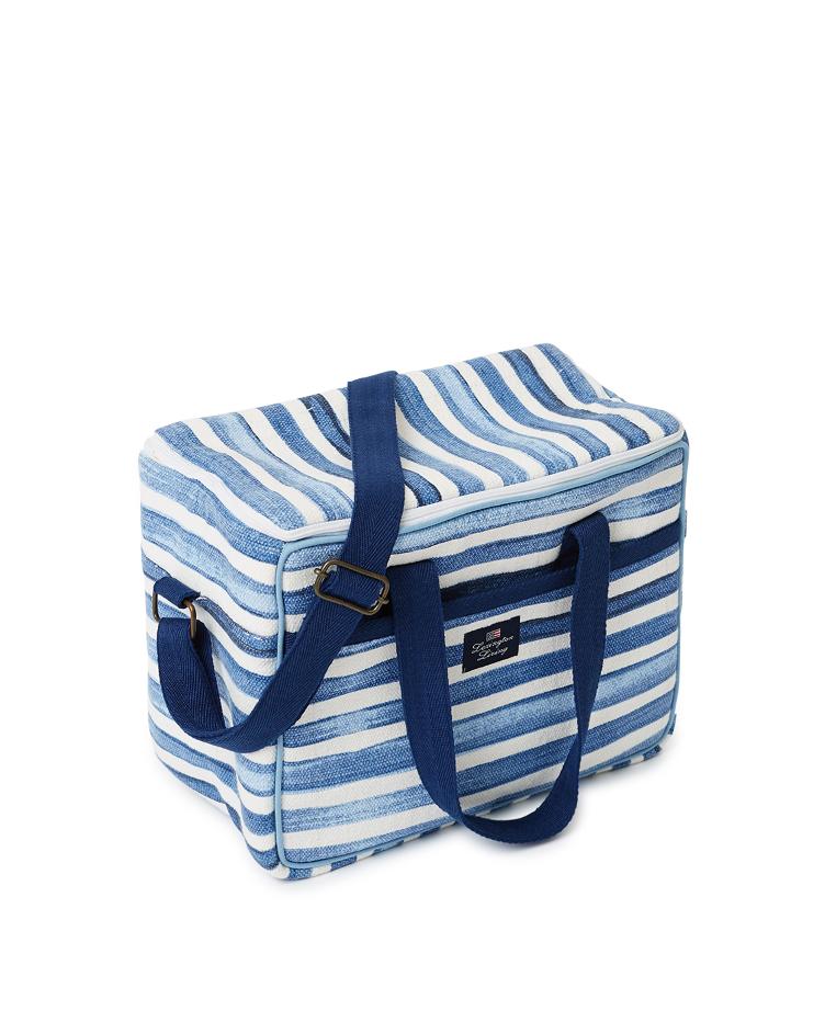 Blue Striped Cotton Canvas Cooler Bag
