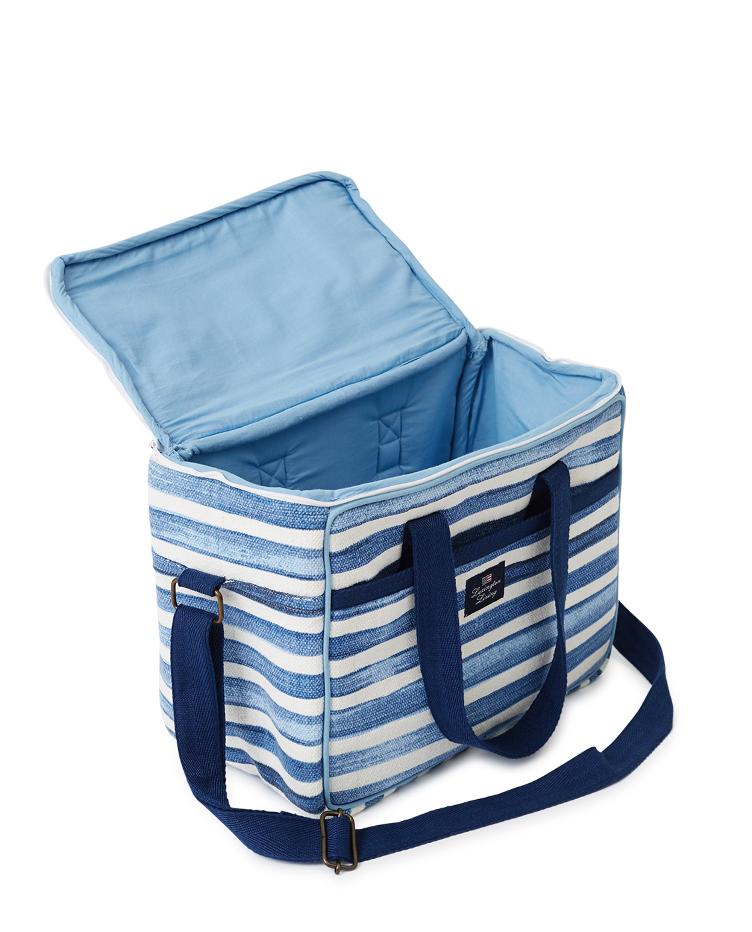 Blue Striped Cotton Canvas Cooler Bag - 0