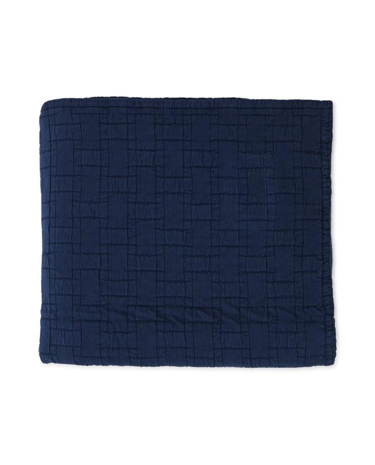 Basket Structured Cotton Bedspread, Dark Blue 160x240 - 0
