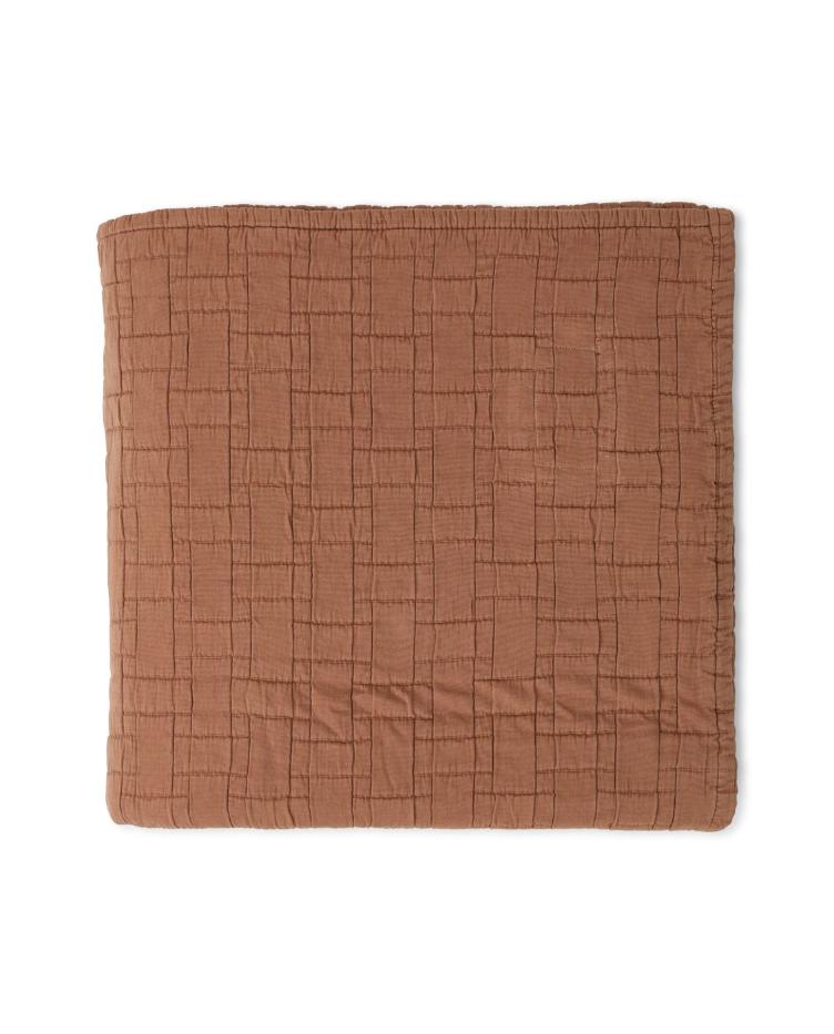 Basket Structured Cotton Bedspread, Mid Brown 160x240 - 1