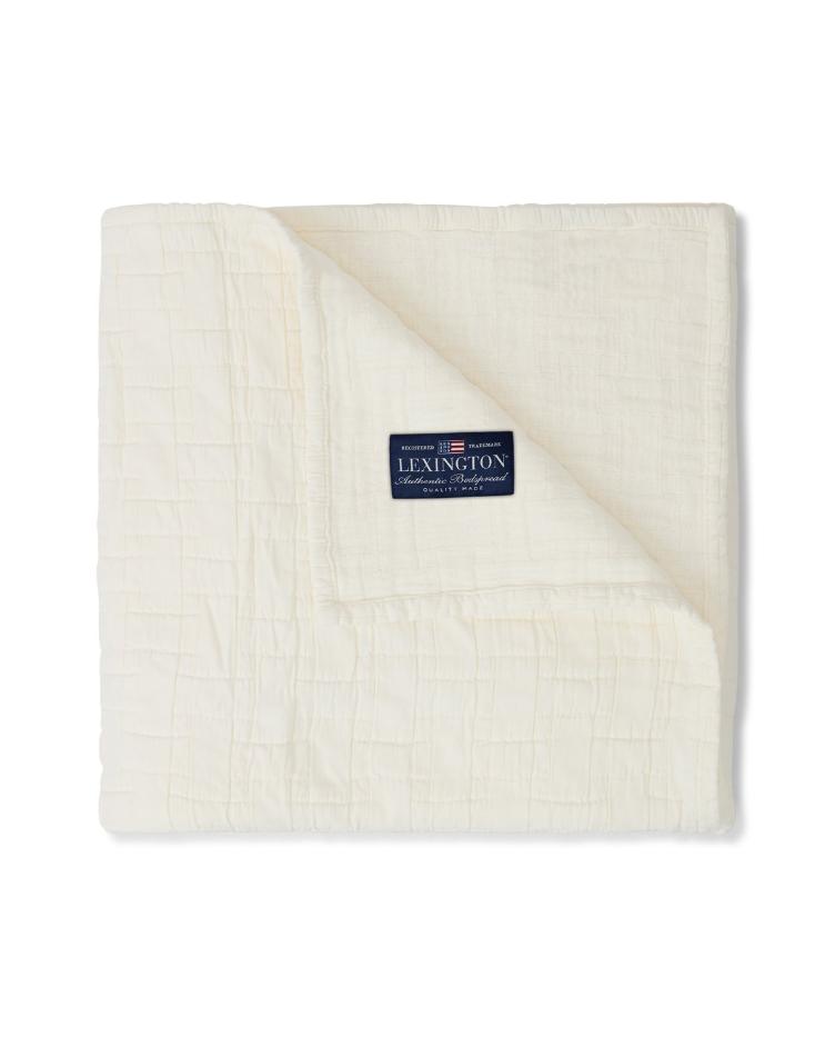 Basket Structured Cotton Bedspread, White 160x240