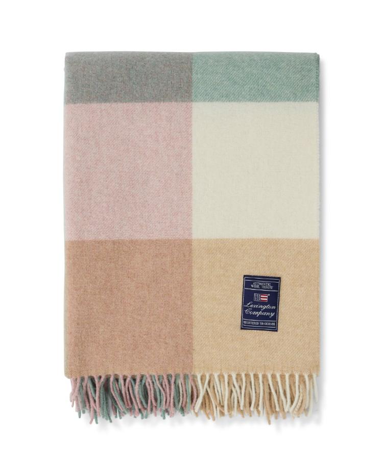Checked Recycled Wool Throw, Beige/Light Green Multi 130x170