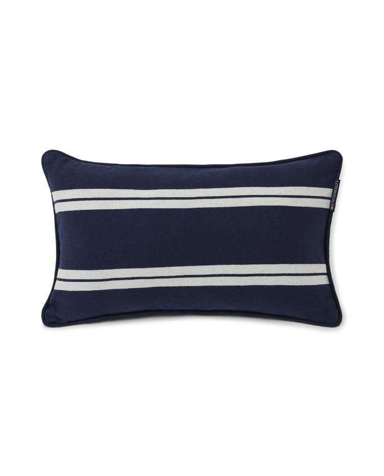 Small Side Striped Organic Cotton Twill Pillow, Dark Blue/White 30x50