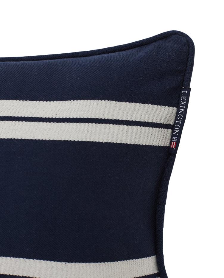Small Side Striped Organic Cotton Twill Pillow, Dark Blue/White 30x50 - 1