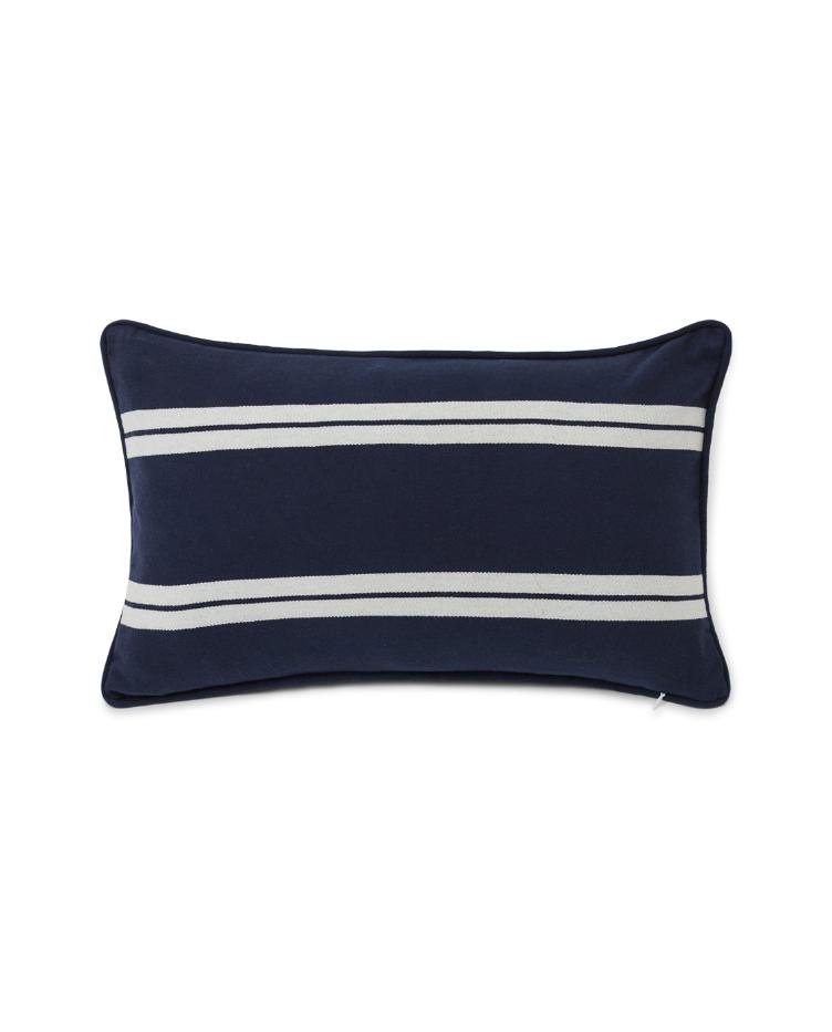 Small Side Striped Organic Cotton Twill Pillow, Dark Blue/White 30x50 - 0