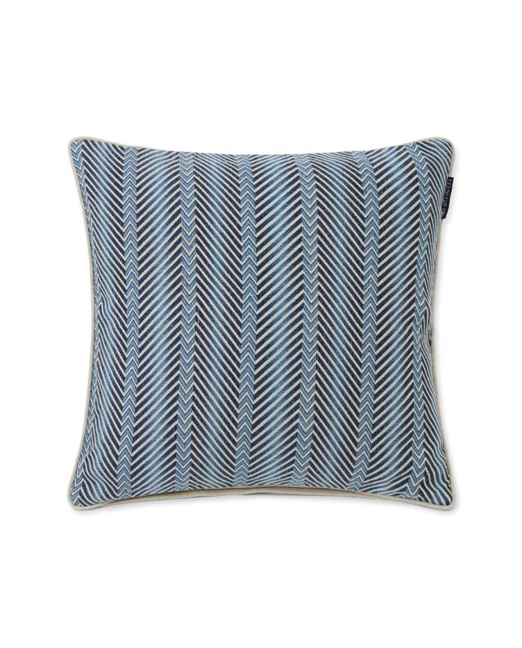 Zig Zag Printed Linen/Cotton Pillow Cover, Blue Beige 50x50