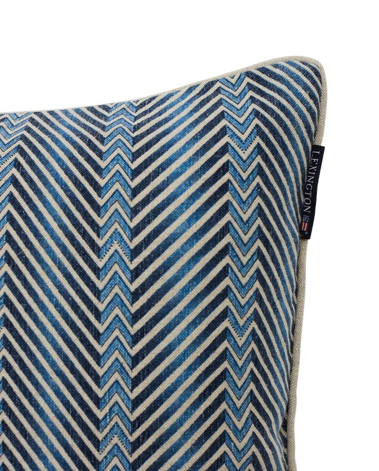 Zig Zag Printed Linen/Cotton Pillow Cover, Blue Beige 50x50 - 0