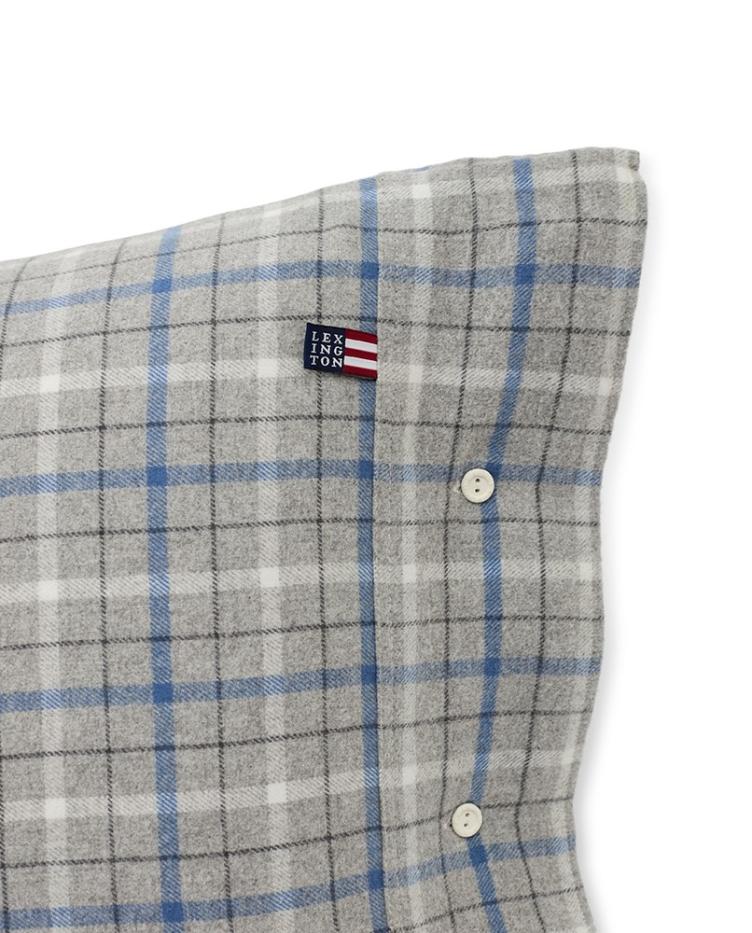 Gray/Blue Checked Cotton Flannel Pillowcase 50x70