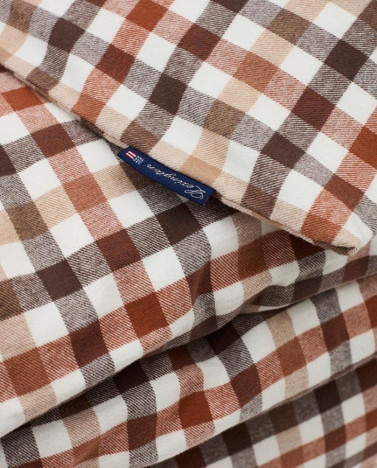 Rust Brown/White Checked Cott Flannel Duvet Cover 160x210 - 0
