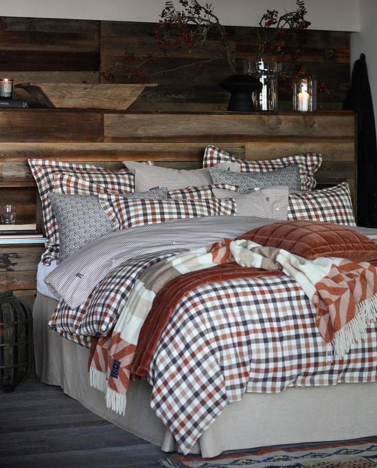 Rust Brown/White Checked Cott Flannel Duvet Cover 160x210