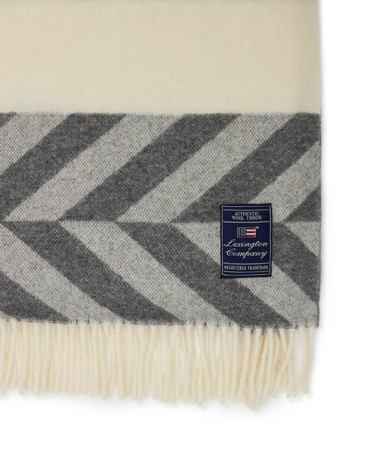 Herringbone Striped Recycled Wool Throw, Gray/Off White 130x170