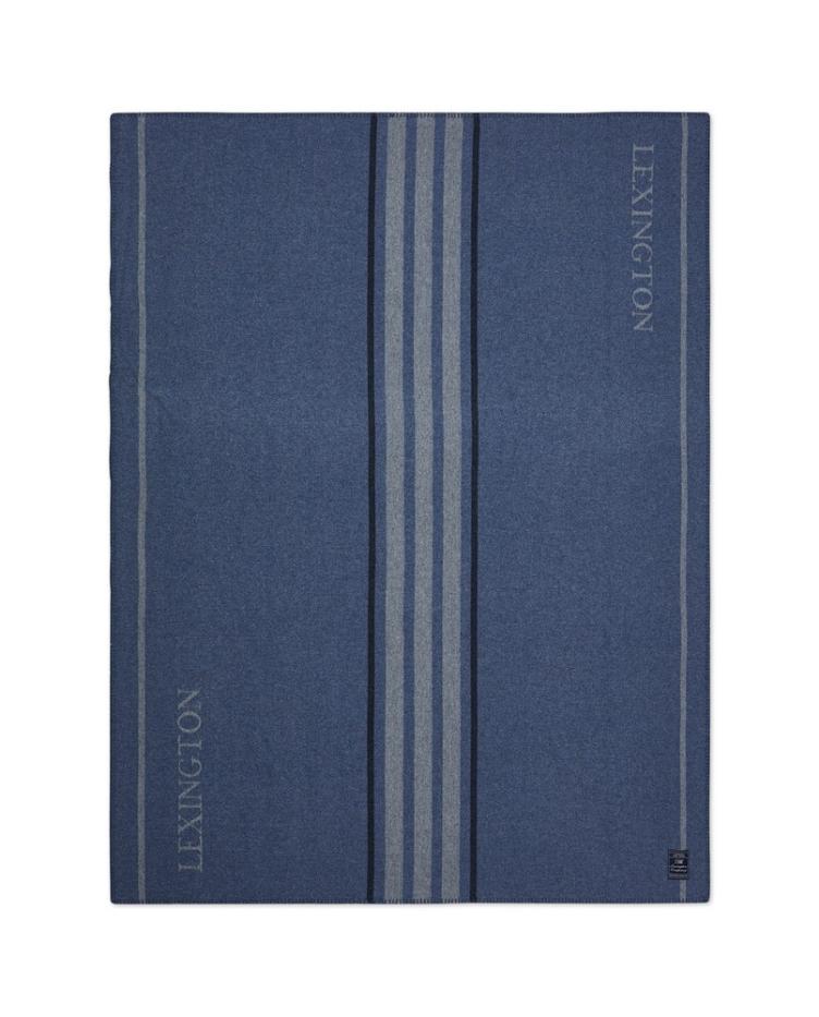 Center Striped Recycled Wool/Cashmere Throw, Blue/Gray 130x170 - 1