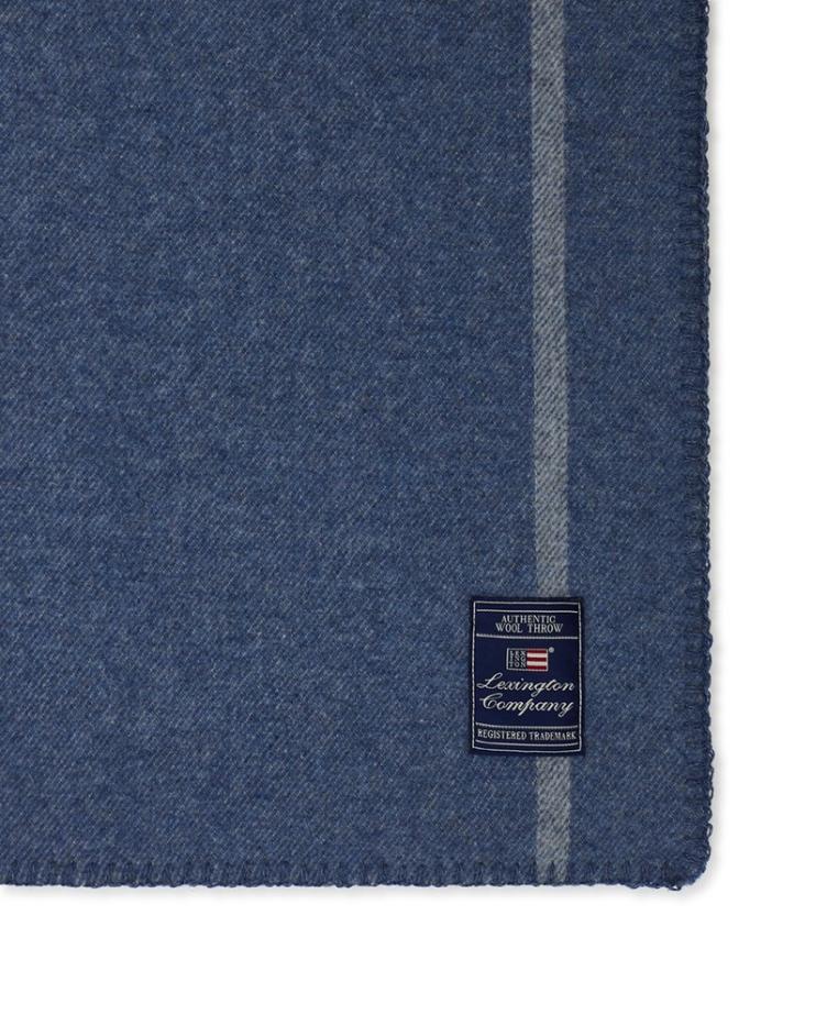 Center Striped Recycled Wool/Cashmere Throw, Blue/Gray 130x170