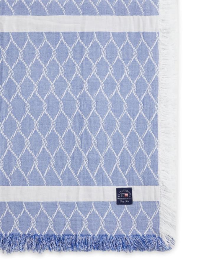 Striped Rope Structured Cotton Bedspread, Blue/White 160x240 - 1