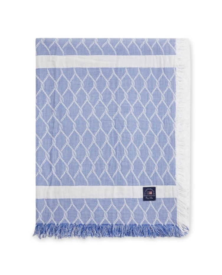 Striped Rope Structured Cotton Bedspread, Blue/White 160x240 - 0