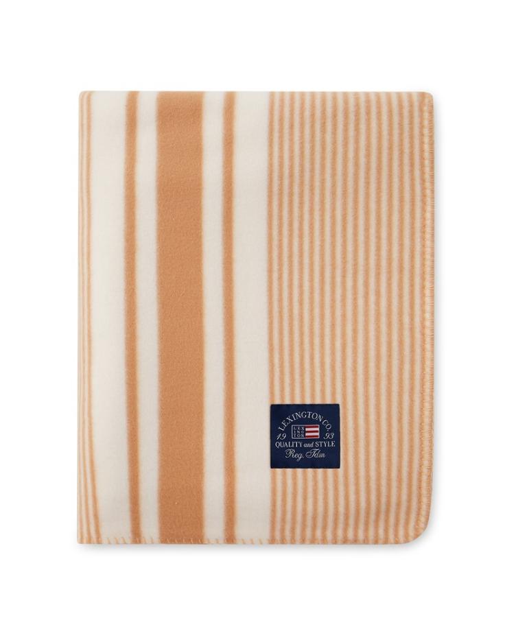 Striped Recycled Polyester Fleece Throw Beige/White 130x170