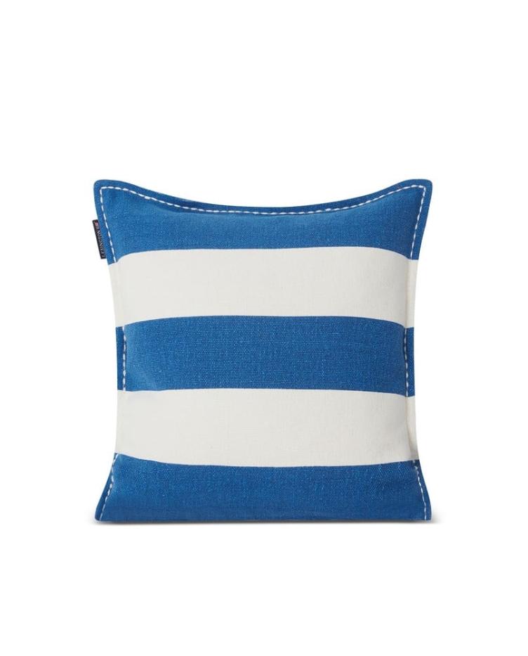 Block Stripe Printed Recycled Cotton Pillow Cover Blue/White 50x50