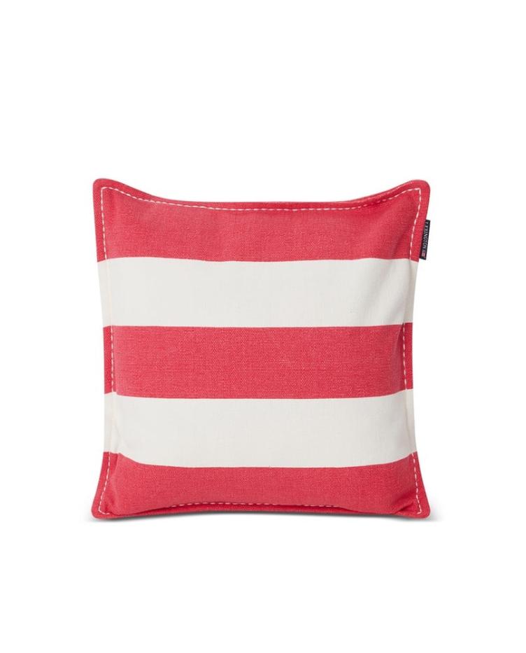Block Stripe Printed Recycled Cotton Pillow Cover Cerise/White 50x50