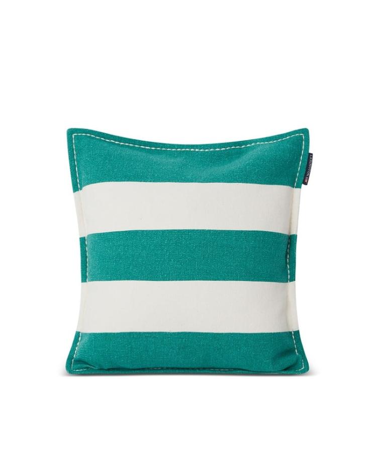 Block Stripe Printed Recycled Cotton Pillow Cover Green/White 50x50