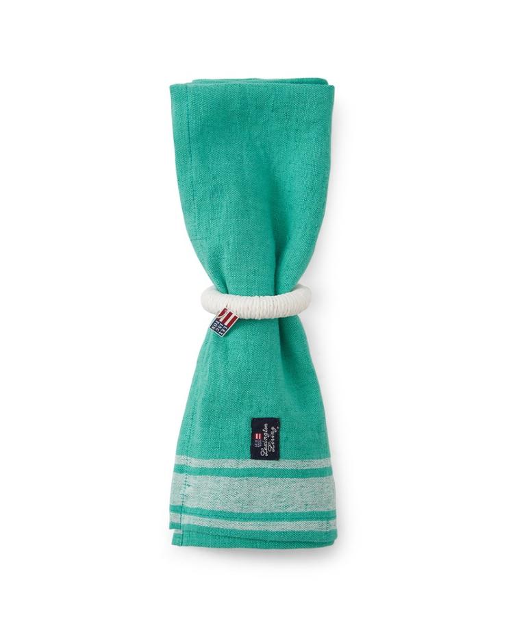 Linen Cotton Napkin with Side Stripes Green/White 50x50