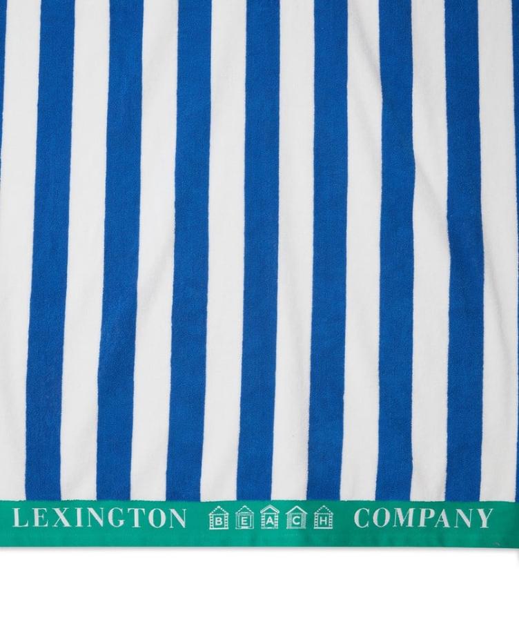 Striped Cotton Terry Beach Towel Blue/White/Green 100x180 - 0