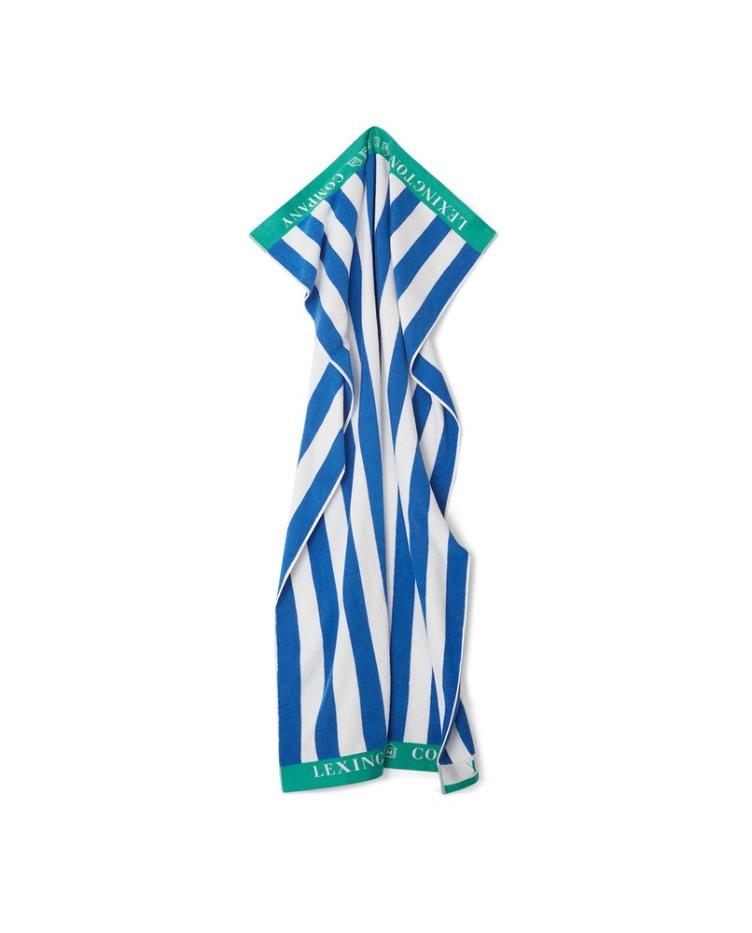 Striped Cotton Terry Beach Towel Blue/White/Green 100x180