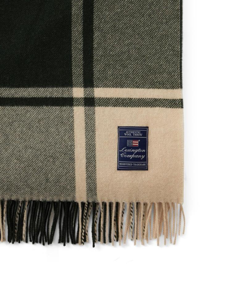Checked Recycled Wool Throw, Green/Beige 130x170 - 0