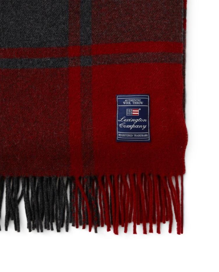 Checked Recycled Wool Throw, Red/Dark Gray 130x170