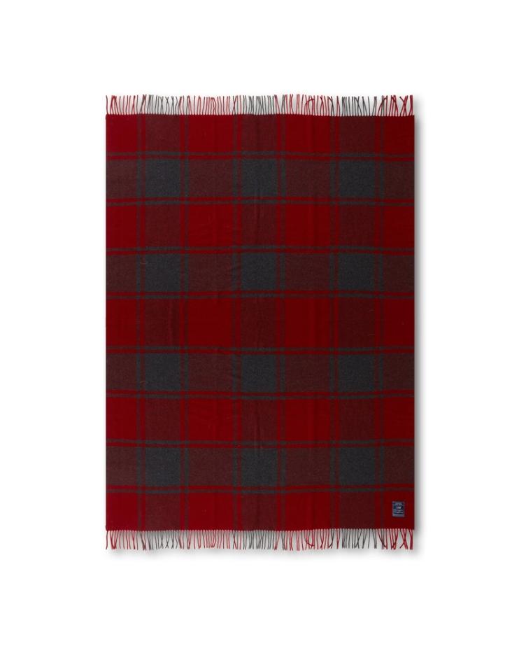 Checked Recycled Wool Throw, Red/Dark Gray 130x170 - 1