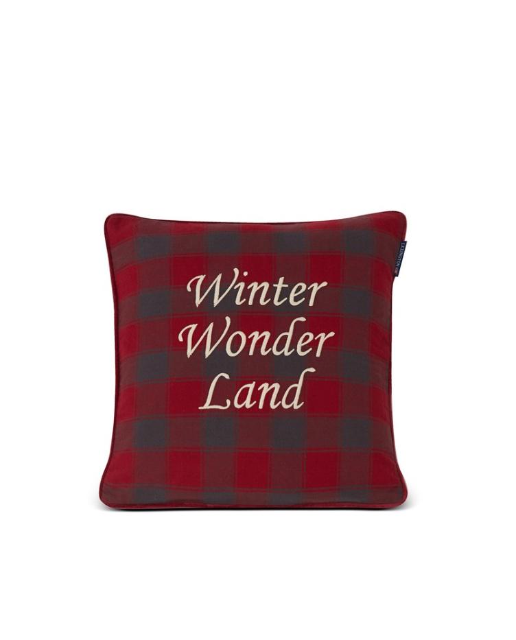 Checked Organic Cotton Flannel Pilllow Cover, Red/Dark Gray