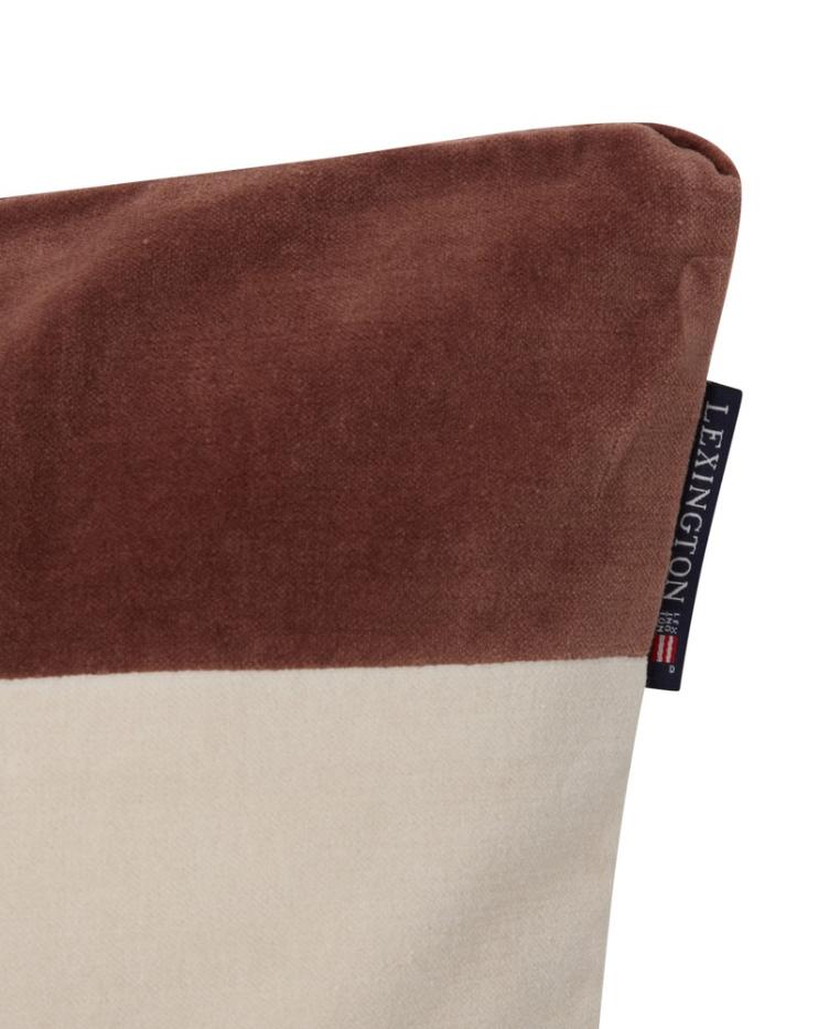 Block Striped Organic Cotton Velvet Pillow Cover Brown 50x50 - 0