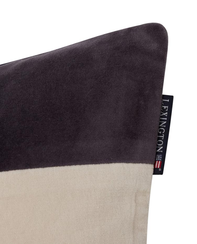 Block Striped Organic Cotton Velvet Pillow Cover Dark Gray 50x50